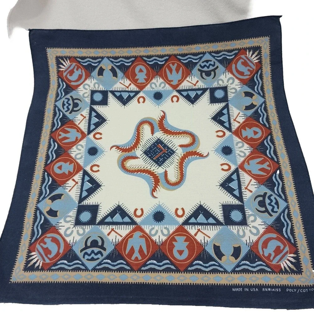 Vntg USA MADE Aztec Bandana COTTON Southwestern West Handkerchief Arizona Native